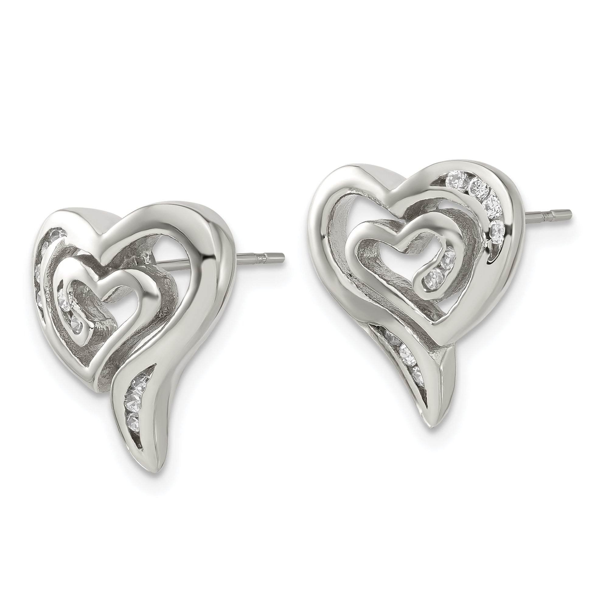 Stainless Steel Cz Heart Earrings