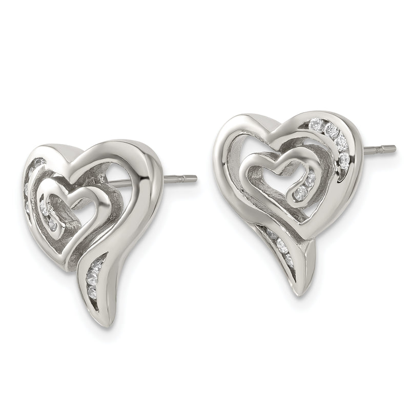 Stainless Steel Cz Heart Earrings