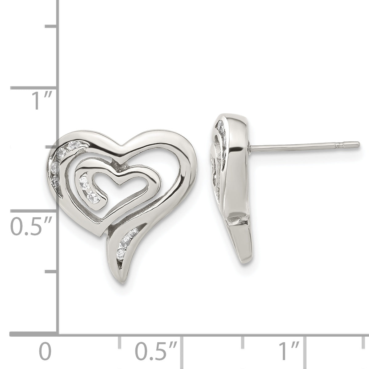 Stainless Steel Cz Heart Earrings