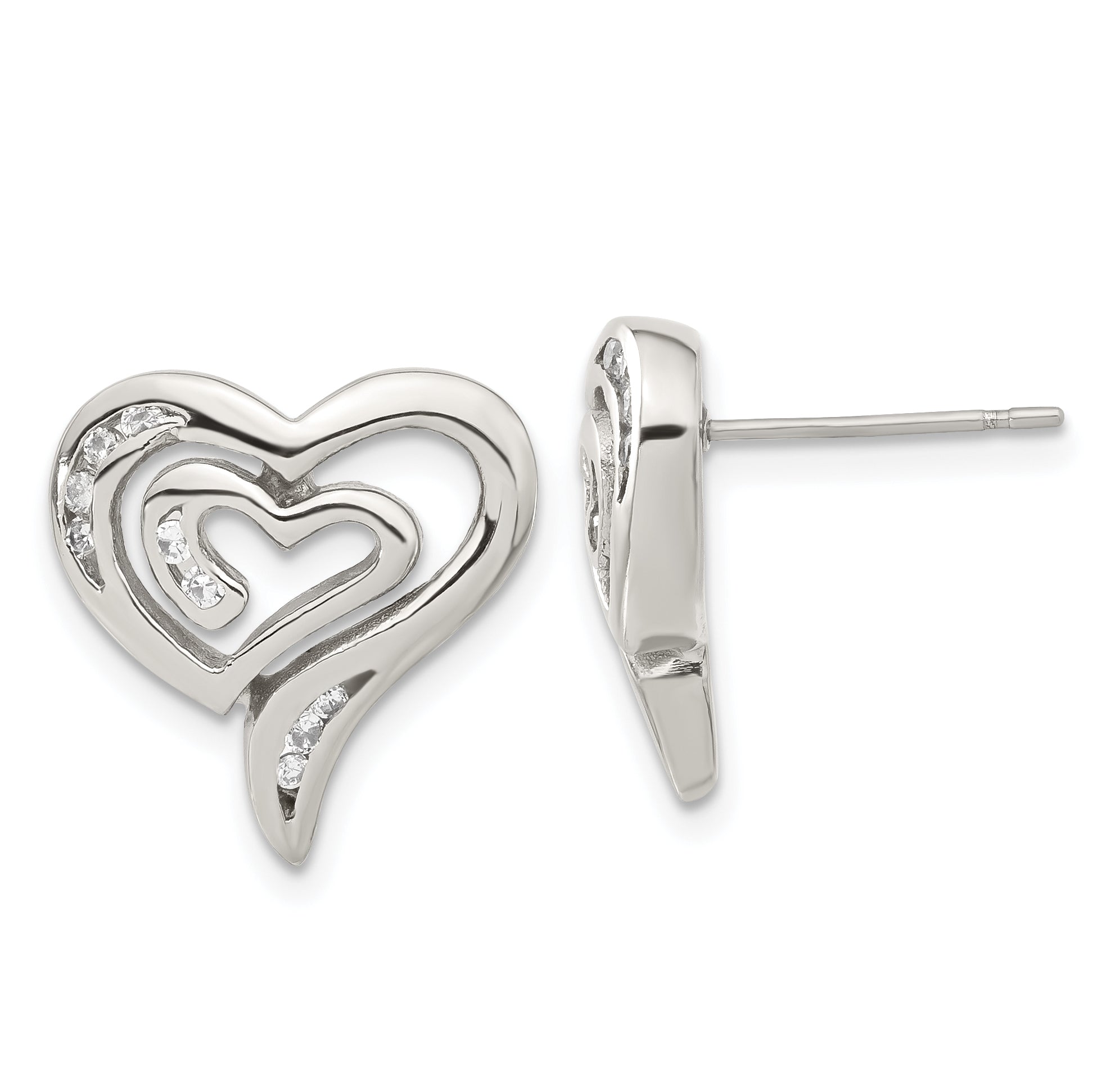 Stainless Steel Cz Heart Earrings