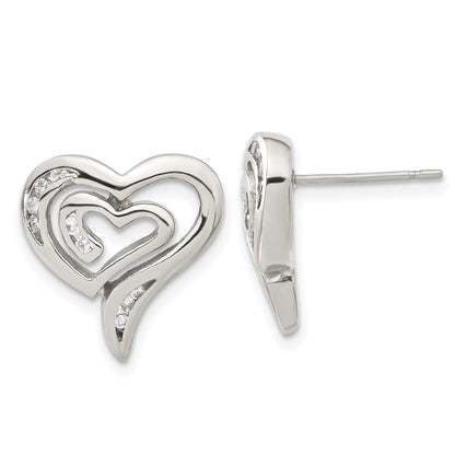 Stainless Steel Cz Heart Earrings