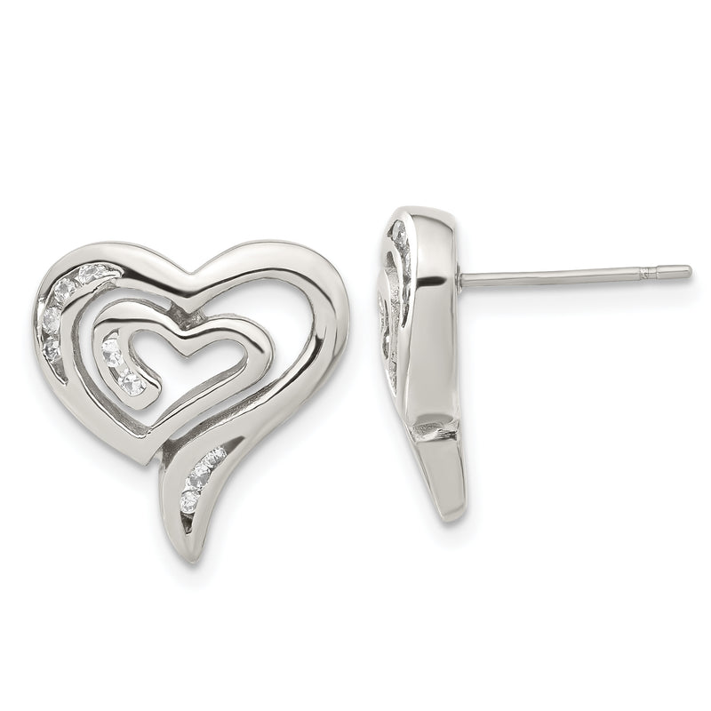 Stainless Steel Cz Heart Earrings