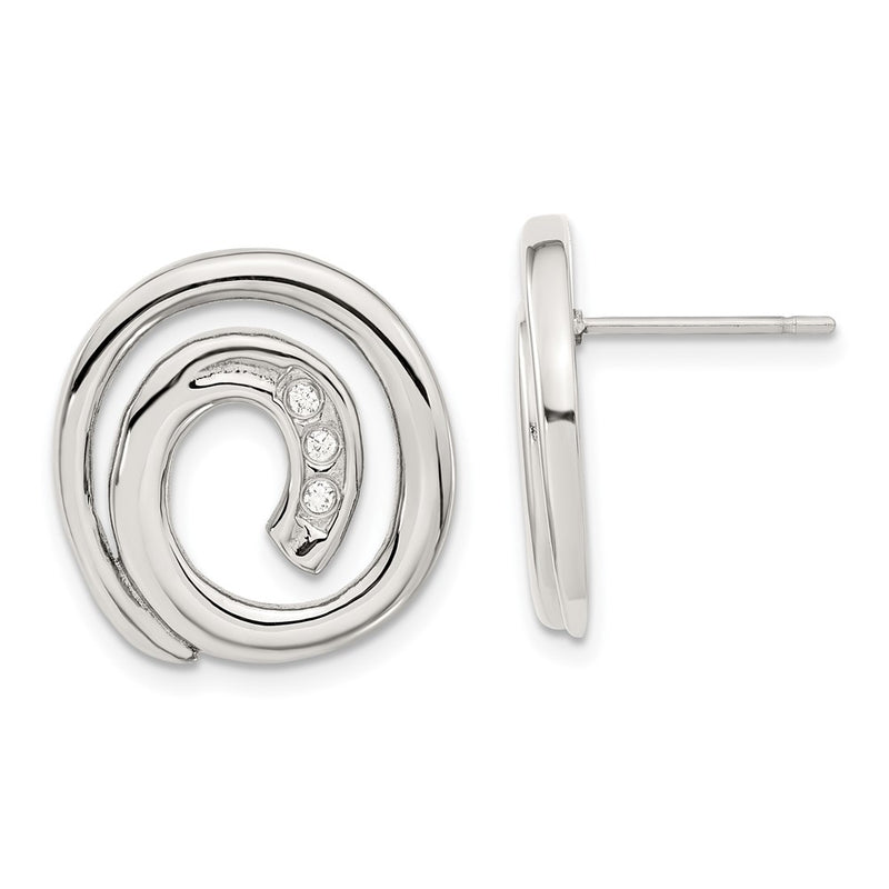 Stainless Steel Cz Swirl Circle Earrings