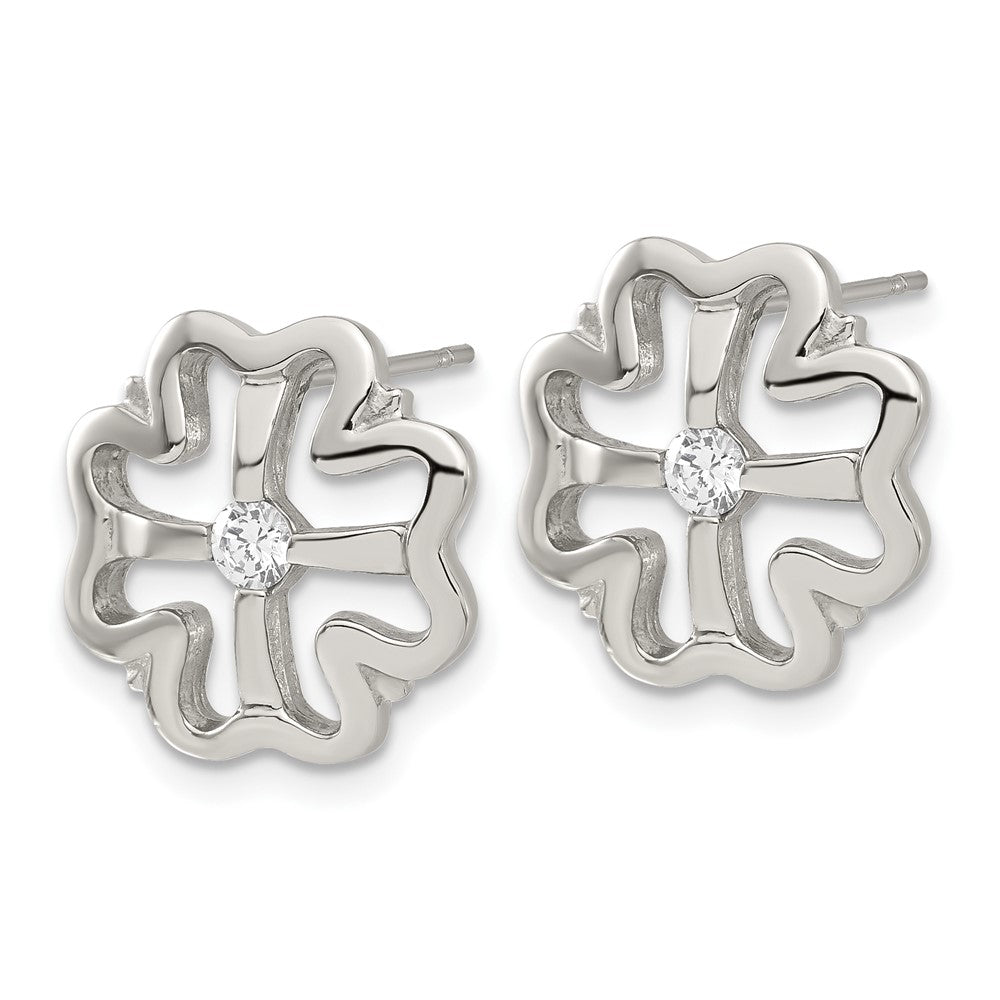 Stainless Steel Cz Clover Earrings