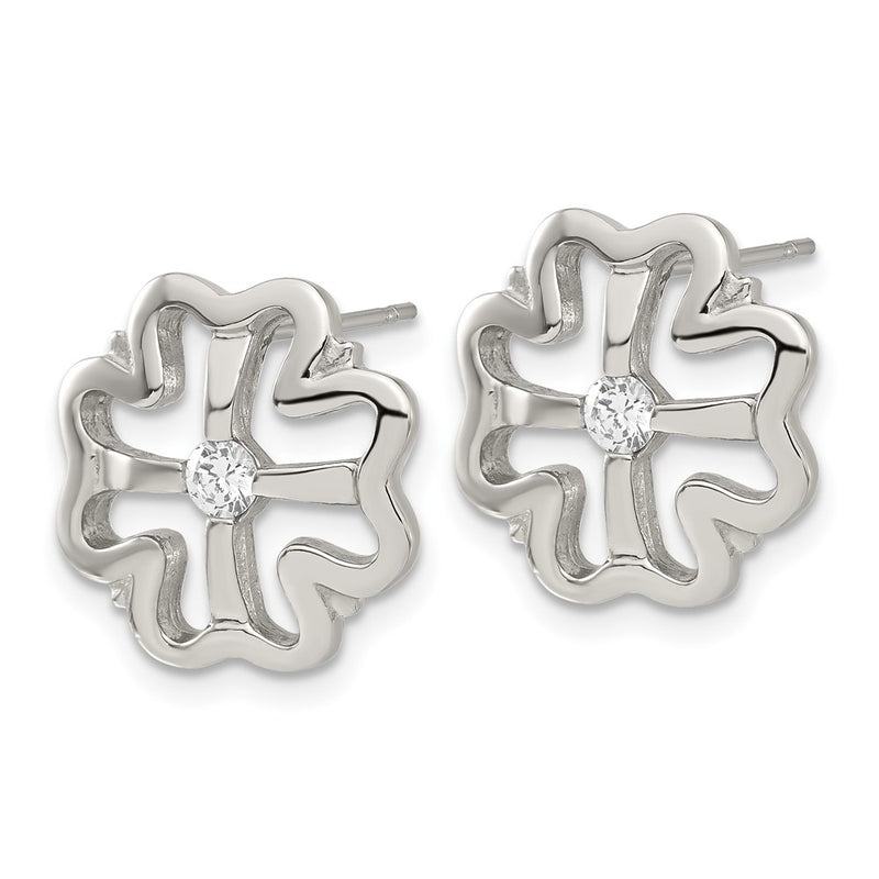 Stainless Steel Cz Clover Earrings