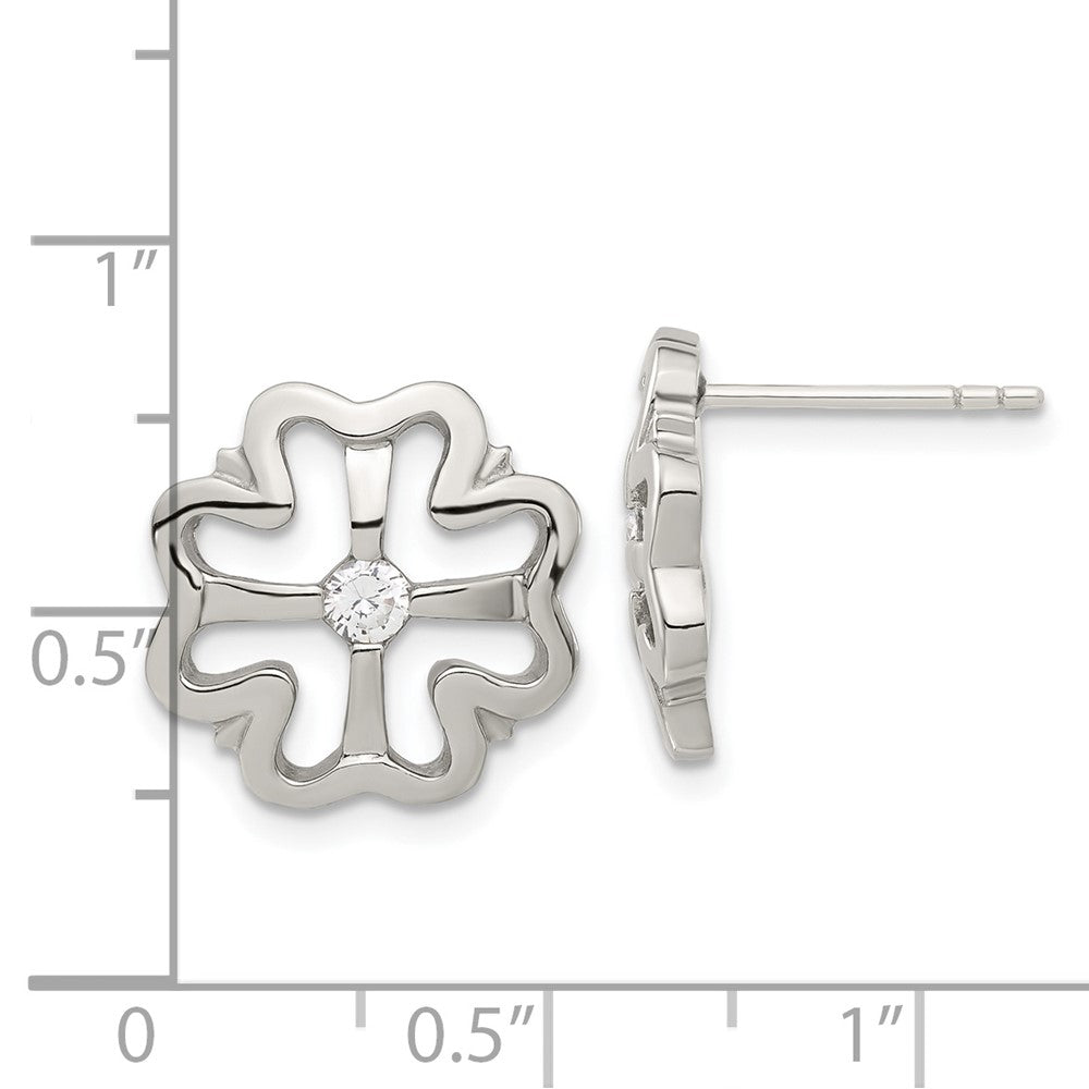 Stainless Steel Cz Clover Earrings