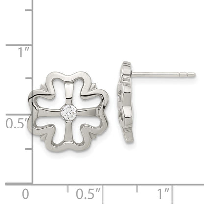 Stainless Steel Cz Clover Earrings