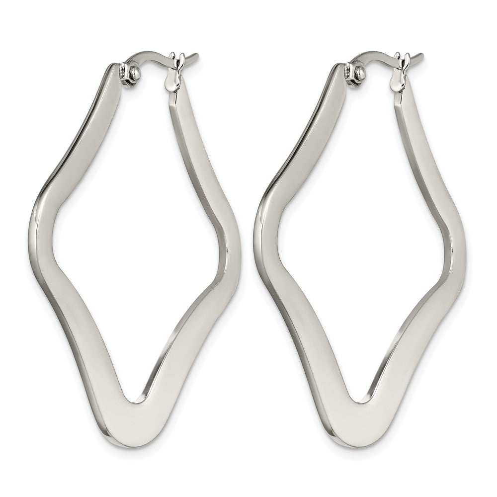 Stainless Steel Chisel Polished Diamond Shaped Hoop Earrings