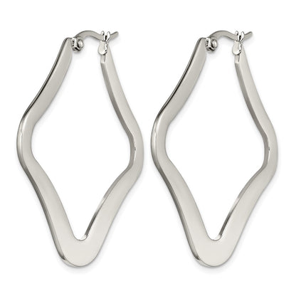 Stainless Steel Chisel Polished Diamond Shaped Hoop Earrings