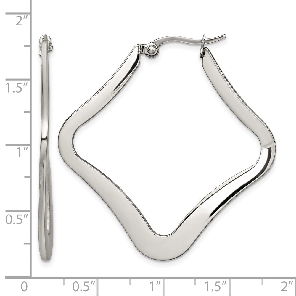 Stainless Steel Chisel Polished Diamond Shaped Hoop Earrings