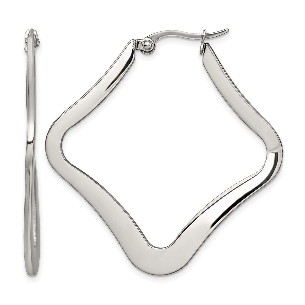 Stainless Steel Chisel Polished Diamond Shaped Hoop Earrings