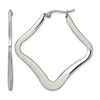 Stainless Steel Chisel Polished Diamond Shaped Hoop Earrings