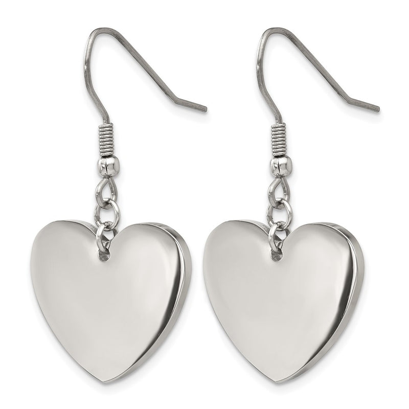 Stainless Steel Chisel Polished Heart Dangle Shepherd Hook Earrings