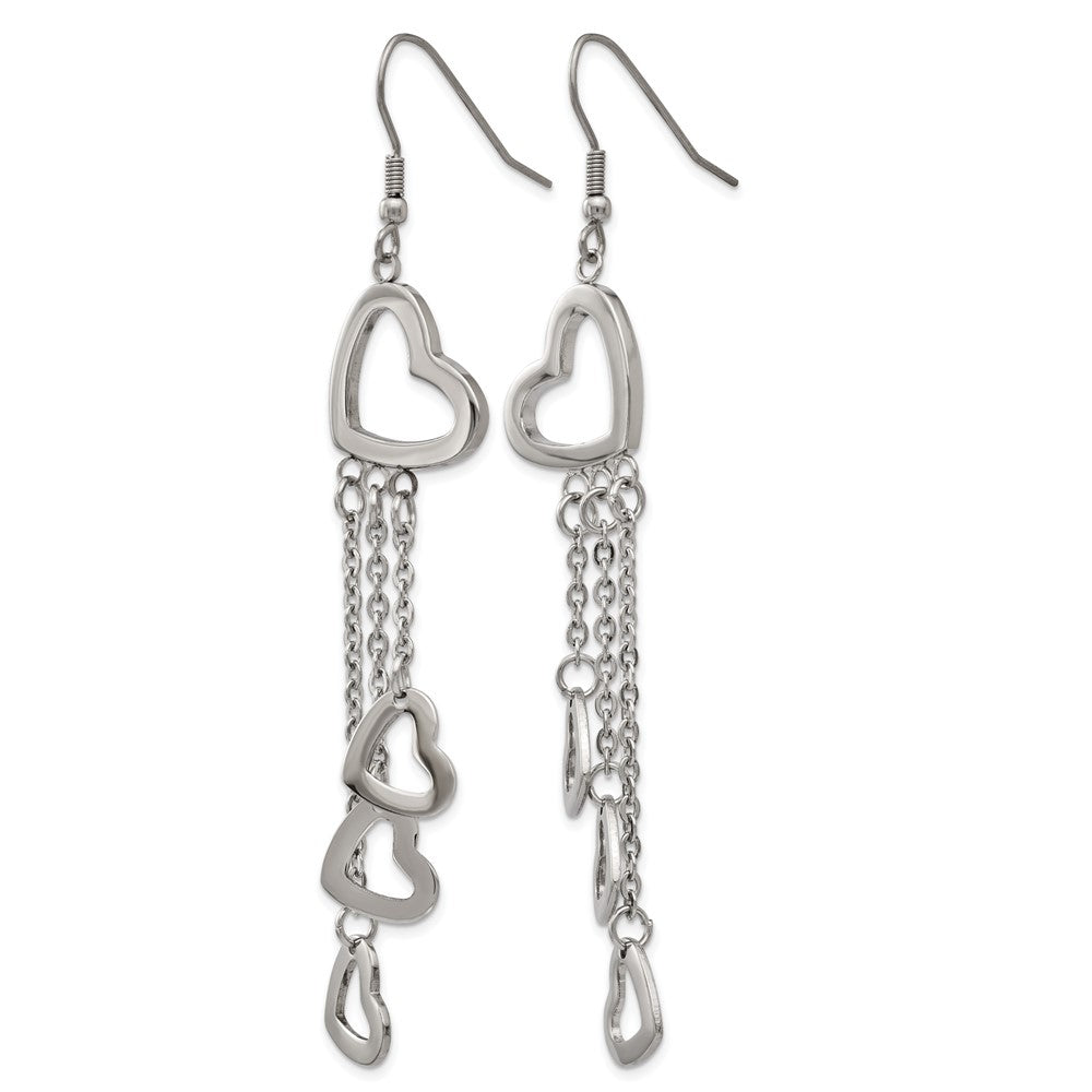 Stainless Steel Chisel Polished Hearts Dangle Shepherd Hook Earrings