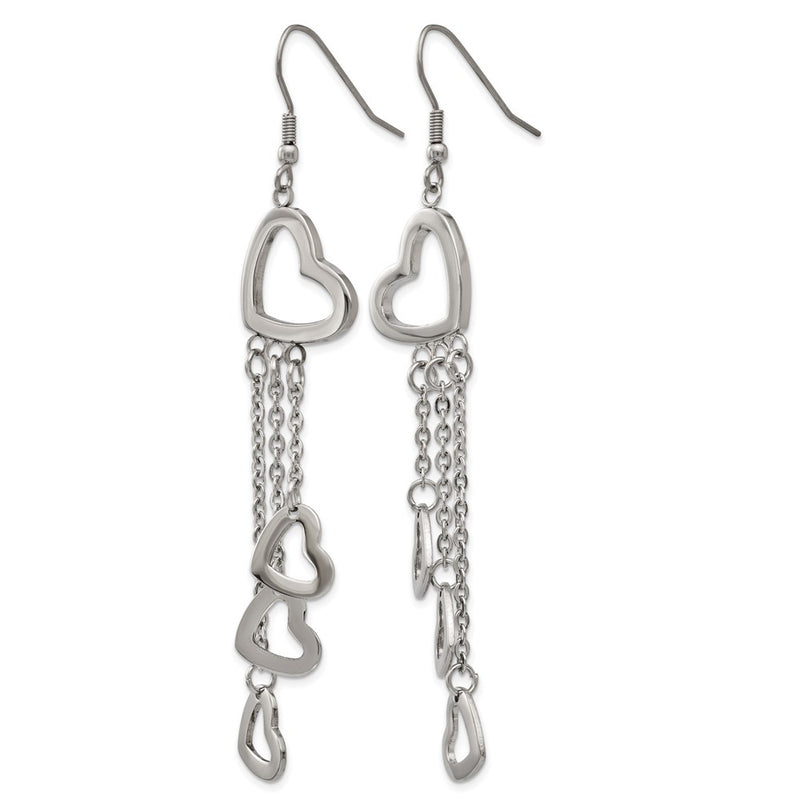 Stainless Steel Chisel Polished Hearts Dangle Shepherd Hook Earrings