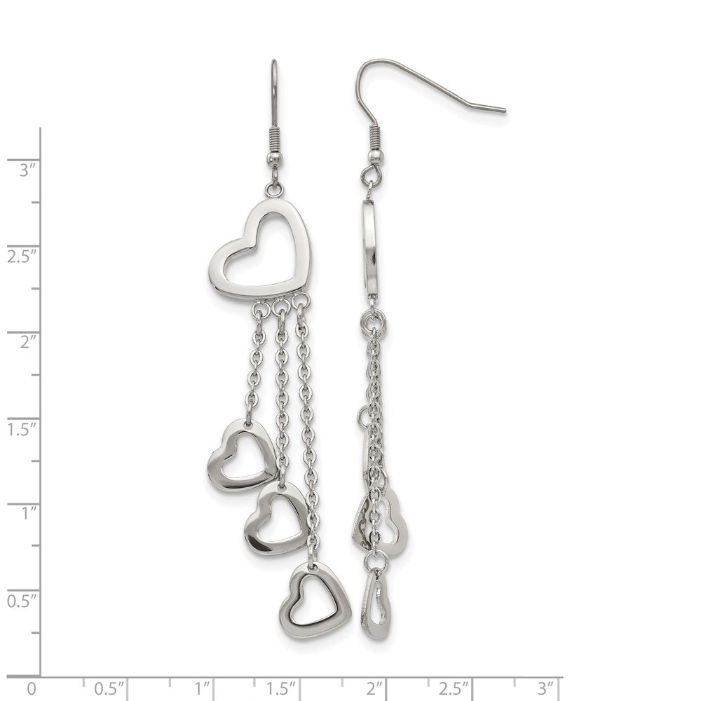 Stainless Steel Chisel Polished Hearts Dangle Shepherd Hook Earrings