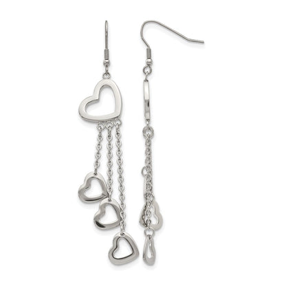 Stainless Steel Chisel Polished Hearts Dangle Shepherd Hook Earrings