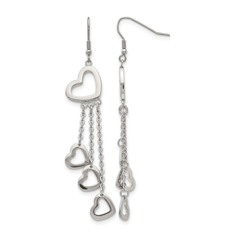 Stainless Steel Chisel Polished Hearts Dangle Shepherd Hook Earrings
