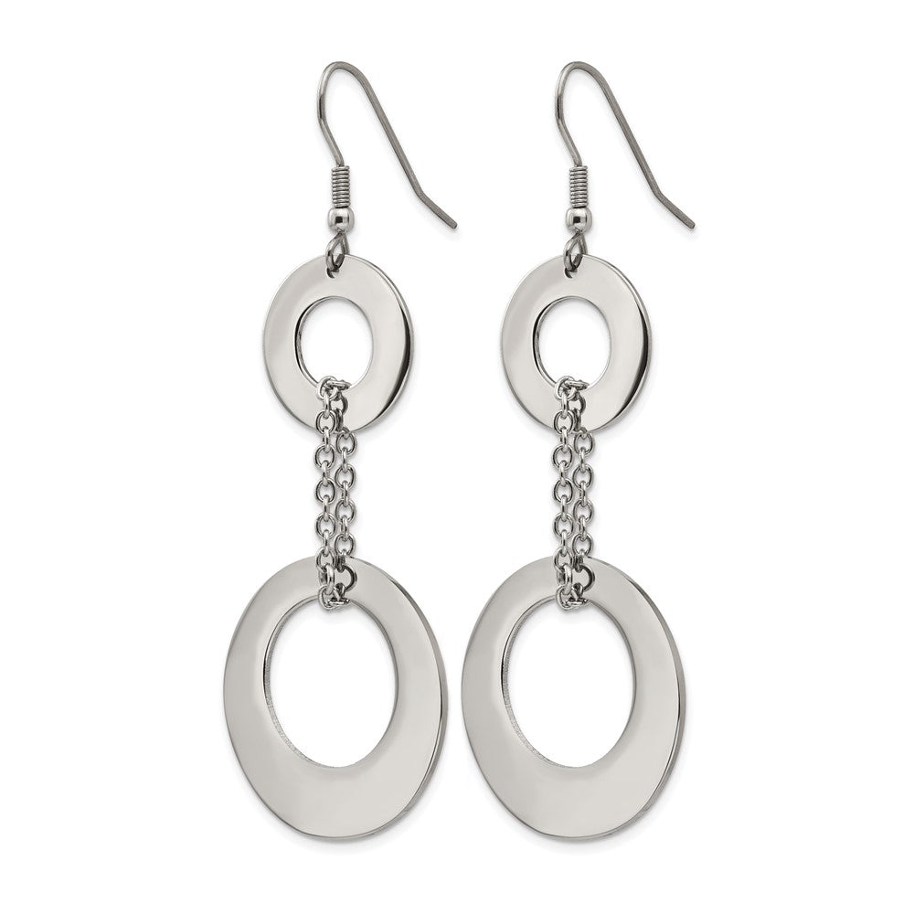 Stainless Steel Chisel Polished Circles Dangle Shepherd Hook Earrings