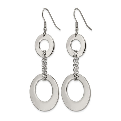 Stainless Steel Chisel Polished Circles Dangle Shepherd Hook Earrings
