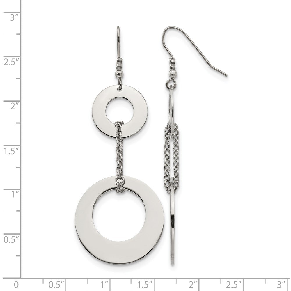 Stainless Steel Chisel Polished Circles Dangle Shepherd Hook Earrings