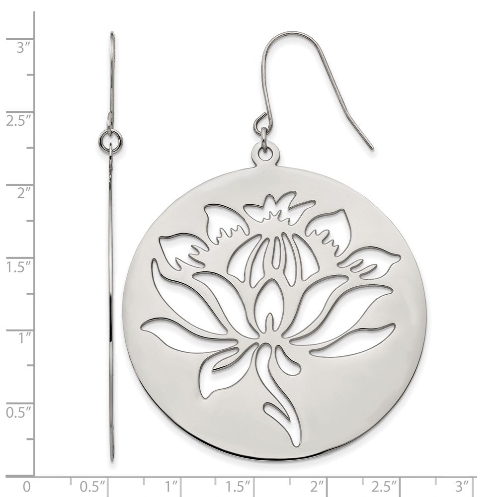 Stainless Steel Chisel Polished Flower Cut Out Dangle Shepherd Hook Earrings