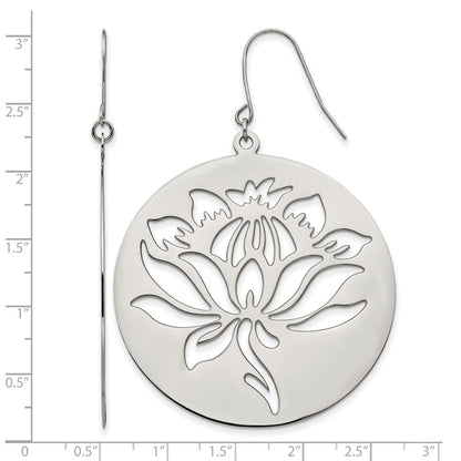 Stainless Steel Chisel Polished Flower Cut Out Dangle Shepherd Hook Earrings