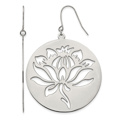 Stainless Steel Chisel Polished Flower Cut Out Dangle Shepherd Hook Earrings