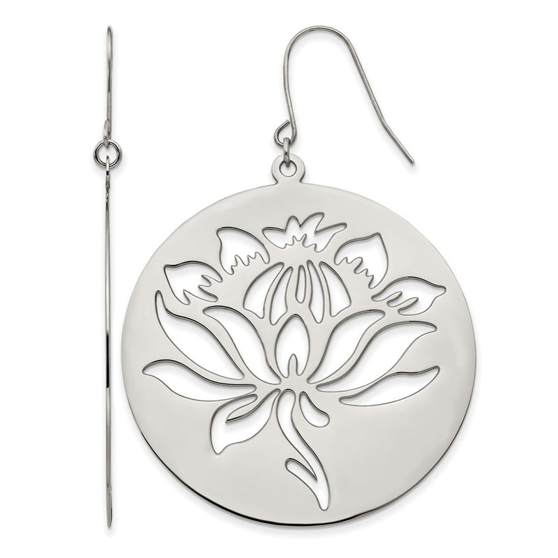 Stainless Steel Chisel Polished Flower Cut Out Dangle Shepherd Hook Earrings