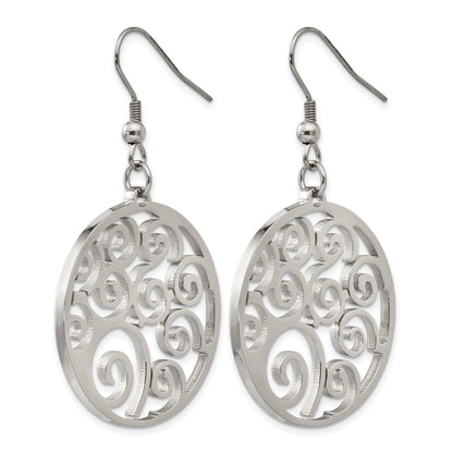 Stainless Steel Chisel Polished Fancy Swirl Cut Out Dangle Shepherd Hook Earrings