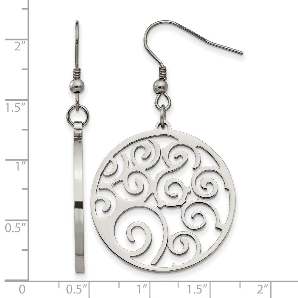 Stainless Steel Chisel Polished Fancy Swirl Cut Out Dangle Shepherd Hook Earrings