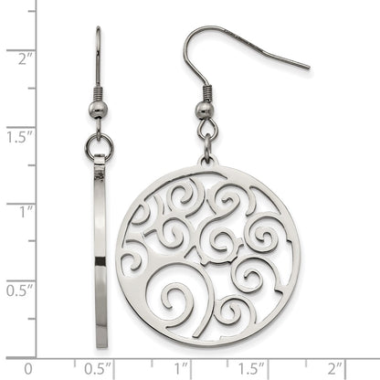 Stainless Steel Chisel Polished Fancy Swirl Cut Out Dangle Shepherd Hook Earrings