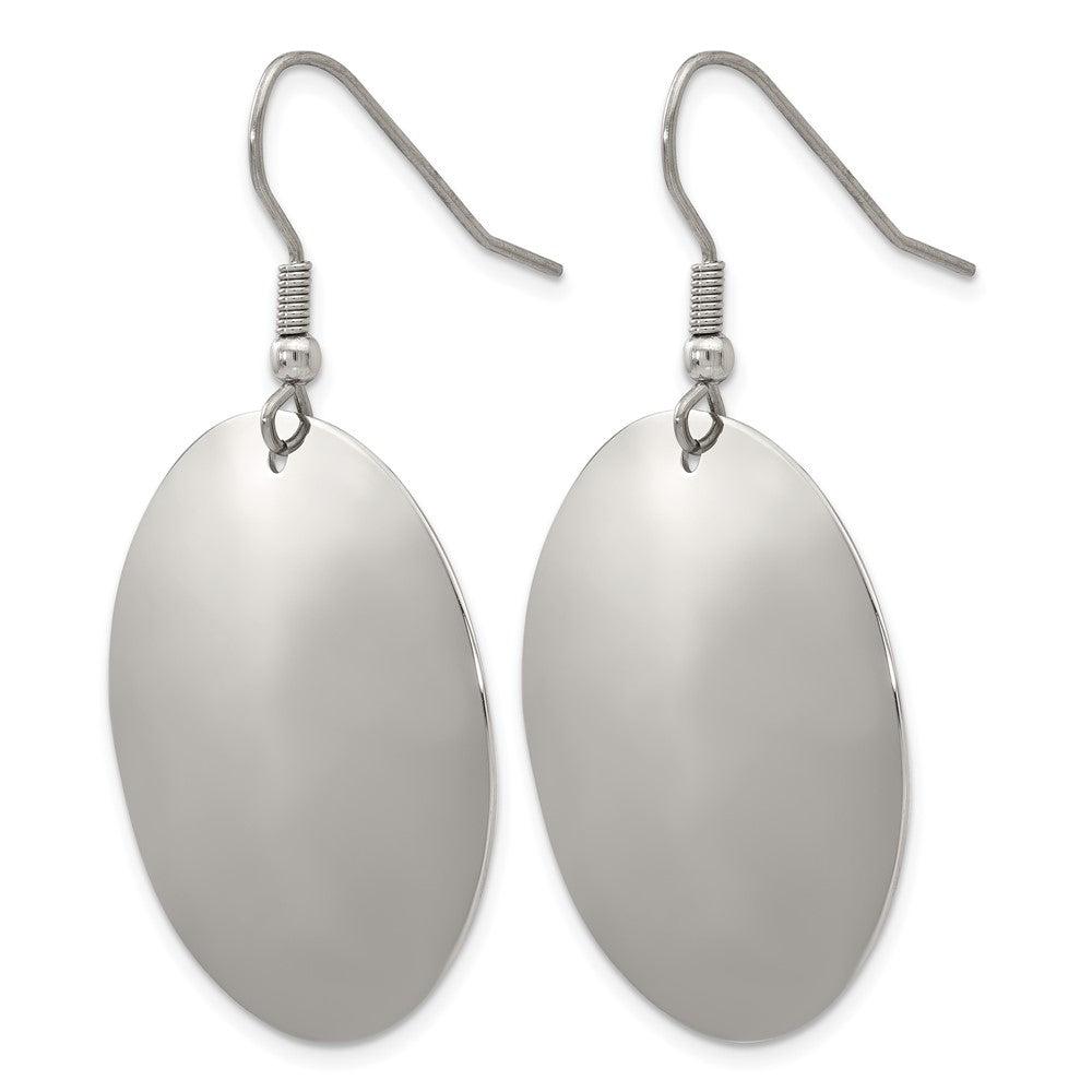 Stainless Steel Chisel Polished Disc Dangle Shepherd Hook Earrings