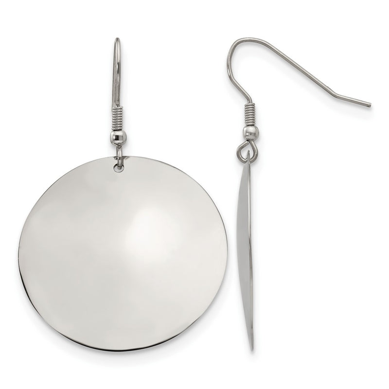 Stainless Steel Chisel Polished Disc Dangle Shepherd Hook Earrings
