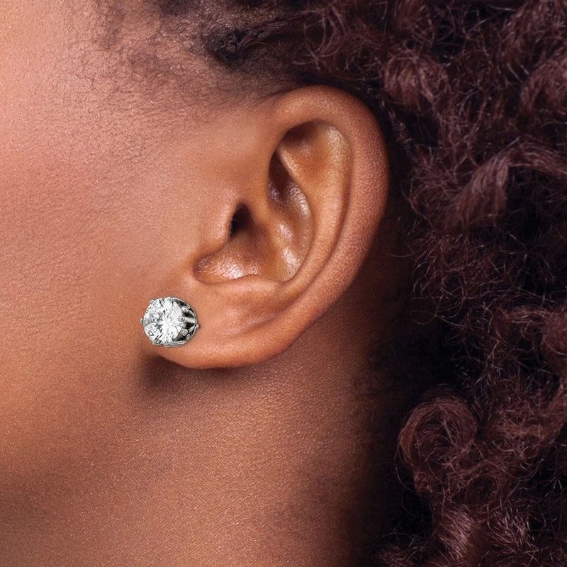 Stainless Steel Chisel Antiqued And Polished Round Cz Post Earrings