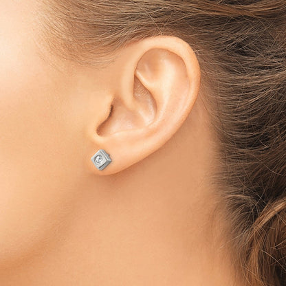Stainless Steel Chisel Brushed With Cz Diamond-Shaped Post Earrings