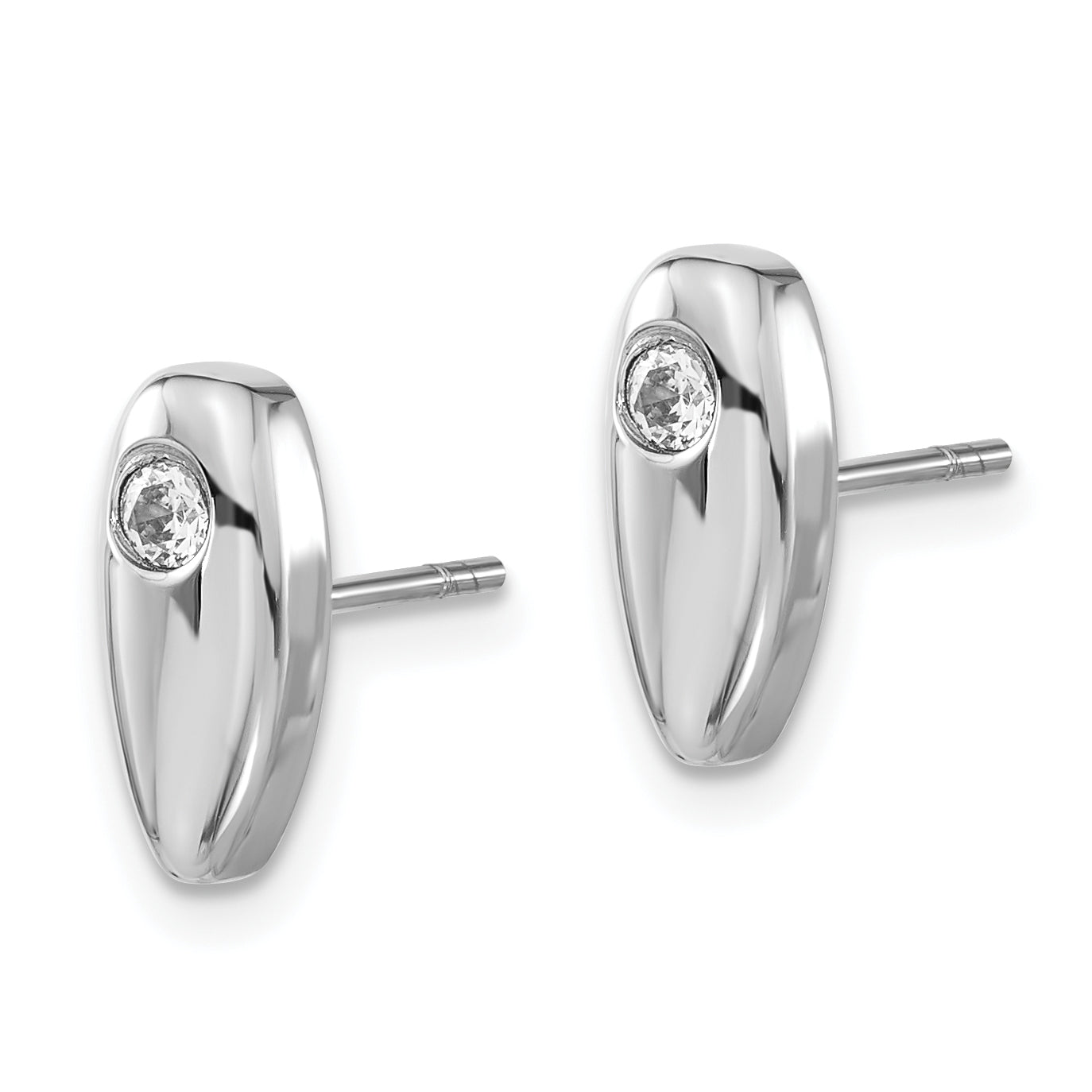 Stainless Steel Polished W/ Cz Post Earrings
