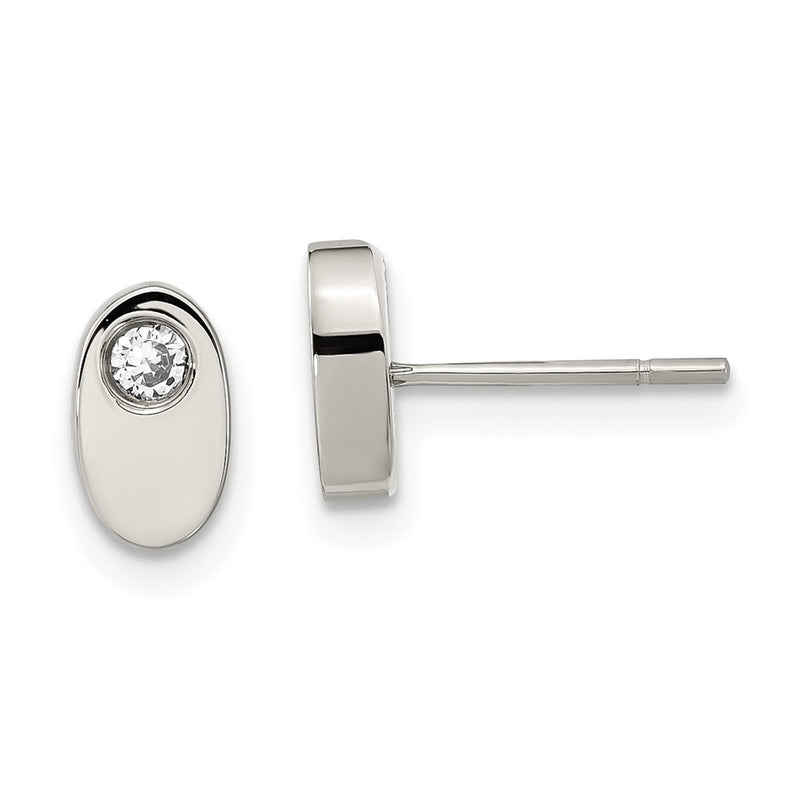 Stainless Steel Cz Polished Oval Post Earrings