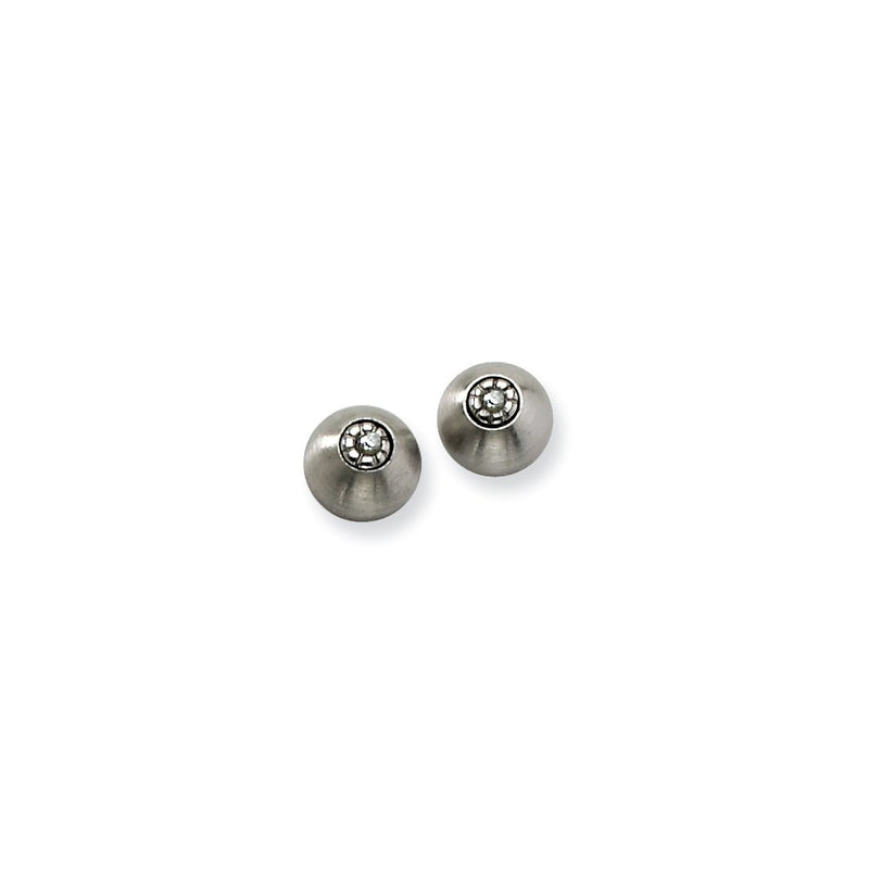 Stainless Steel Brushed W/ Cz Post Earrings