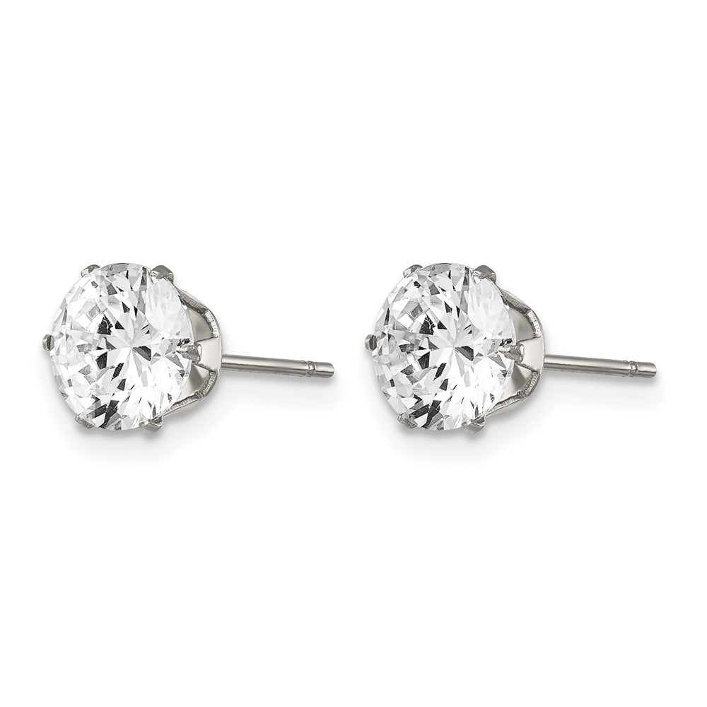 Stainless Steel Chisel Polished 7mm Round Cz Stud Post Earrings