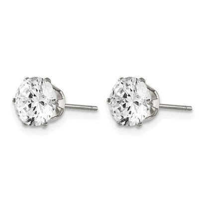 Stainless Steel Chisel Polished 7mm Round Cz Stud Post Earrings