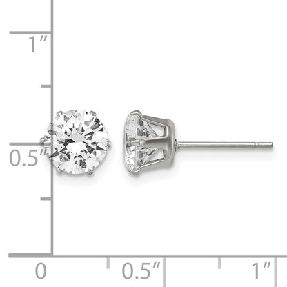 Stainless Steel Chisel Polished 7mm Round Cz Stud Post Earrings