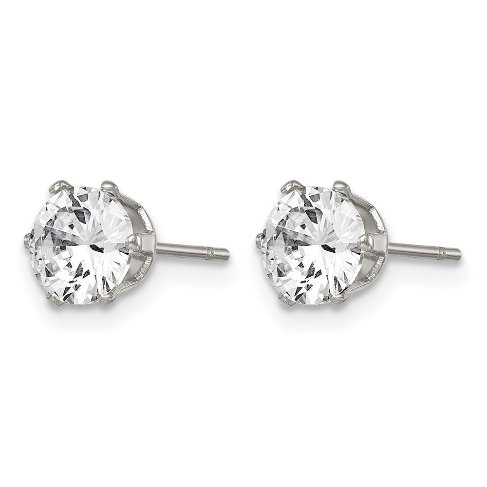 Stainless Steel Chisel Polished 6mm Round Cz Stud Post Earrings