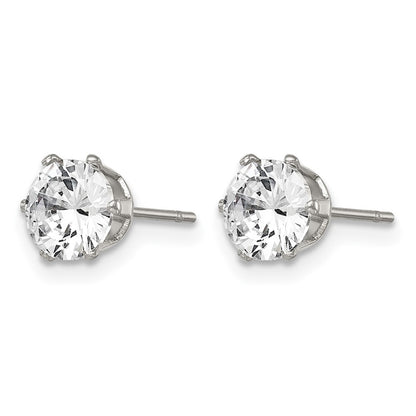 Stainless Steel Chisel Polished 6mm Round Cz Stud Post Earrings