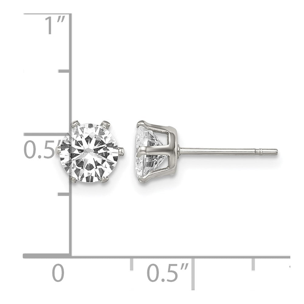 Stainless Steel Chisel Polished 6mm Round Cz Stud Post Earrings