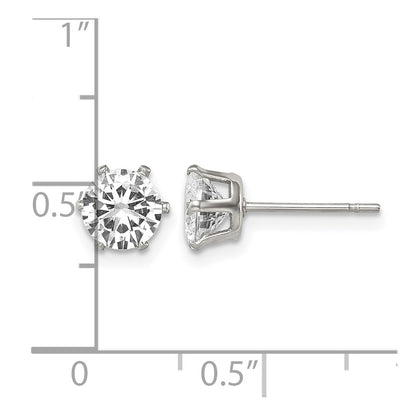 Stainless Steel Chisel Polished 6mm Round Cz Stud Post Earrings