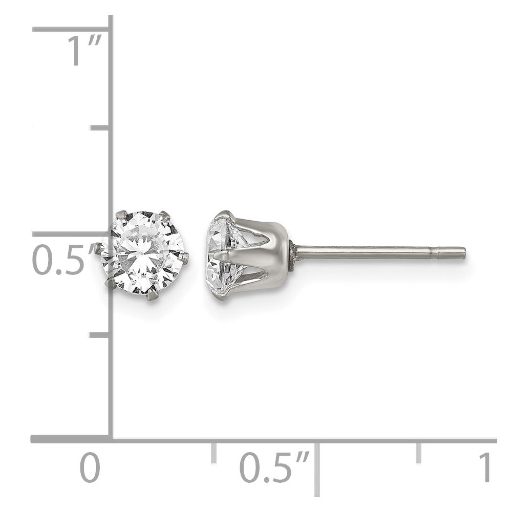 Stainless Steel Chisel Polished 5mm Round Cz Stud Post Earrings