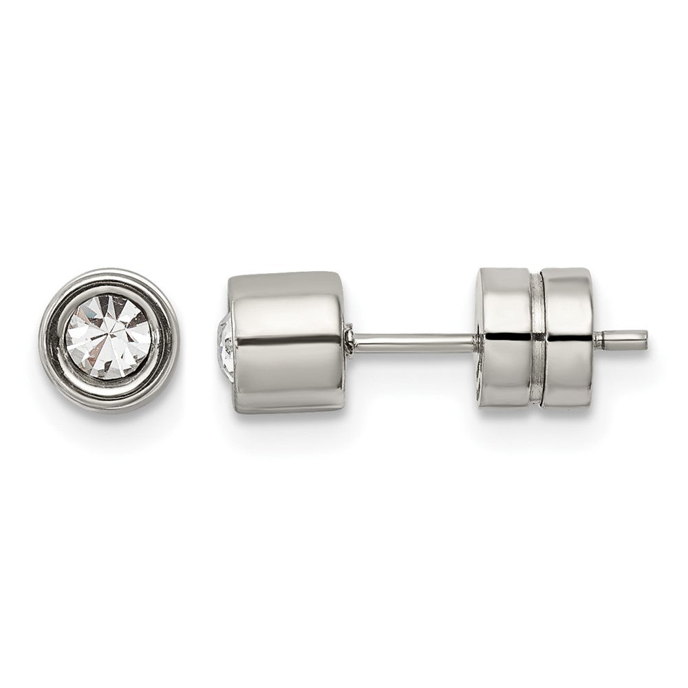 Stainless Steel Chisel Polished Cz Bezel Post Earrings