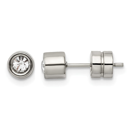Stainless Steel Chisel Polished Cz Bezel Post Earrings