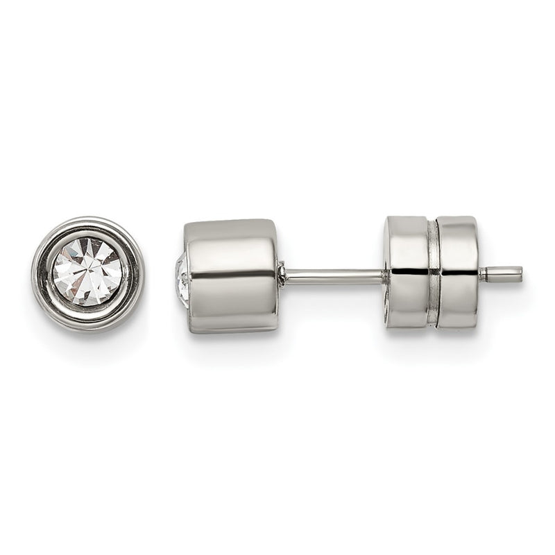 Stainless Steel Chisel Polished Cz Bezel Post Earrings